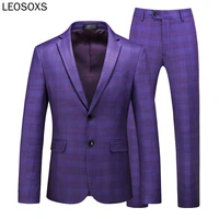 new blue purple suits for men 2020 new high quality mens wedding suits slim fit plaid formal gentlemen costume