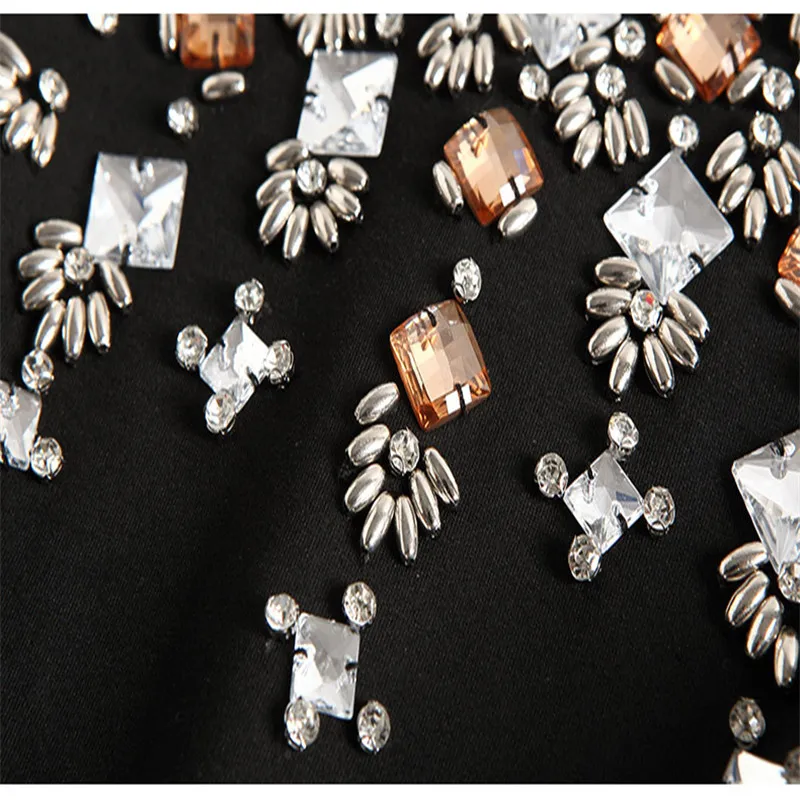 

ARiby Temperament Lady Dress 2019 Women O-Neck 3/4 Sleeves A Shape Beaded Rhinestone Elegant Style Fashion Slim Dresses Vestidos