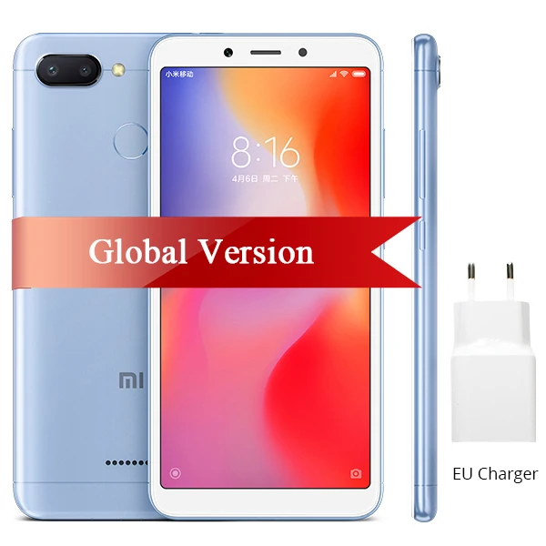 Blue Xiaomi Redmi 6 с глобальной версией, 4 ГБ, 64 ГБ, смартфон Helio P22, четыре ядра, 5,45 дюйма, 18:9, полный экран, батарея 3000 мАч, двойная камера 12 МП - Цвет: Blue