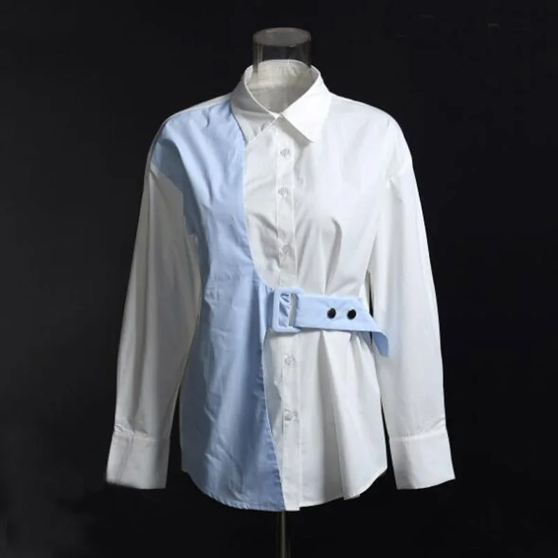 

Cultiseed женские новые Цвет-обманки в стиле пэчворк; Комплект из 2 предметов футболки с одной стороны ремень женские модные элегантные офисные ...