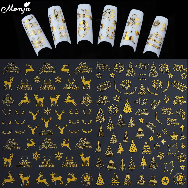 Monja золото для ногтевого дизайна Рождественская серия стикер Снеговик