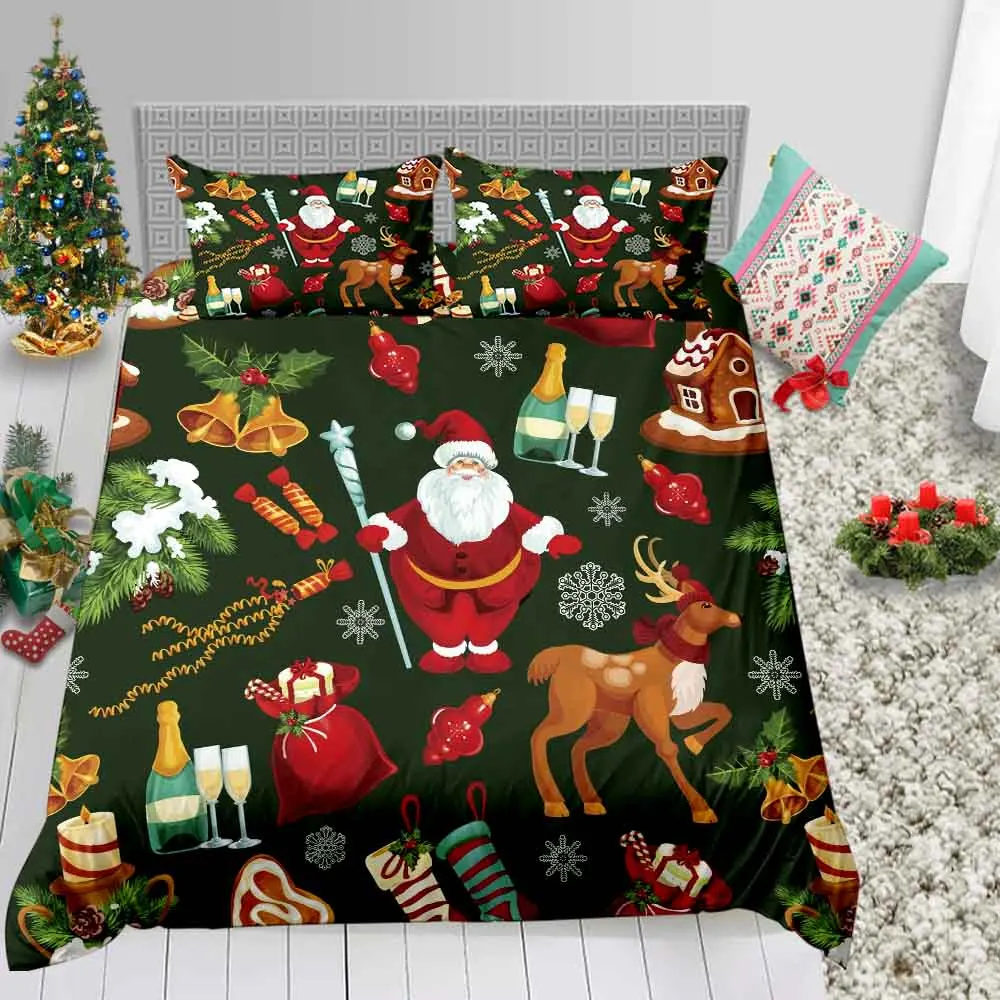 Merry Christmas Санта Клаус горячая Распродажа постельных принадлежностей пододеяльник Твин Полный размер Королева праздник подарки простыня