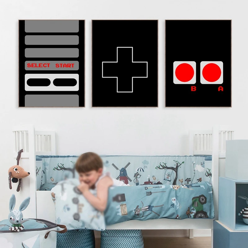 

Black Video Game Controller Poster Print Cartoon Picture Geek Boys Gift Playroom Decoration Wall Art Canvas Painting Gamer Room