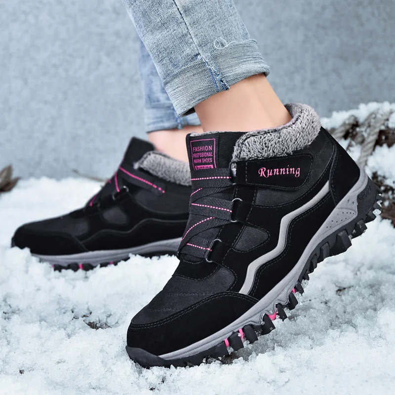 

New Arrival Fashion Suede Leather Men Snow Boots Winter Warm Plush Boots men Couple Waterproof Ankle Boots Flat shoes Plus size