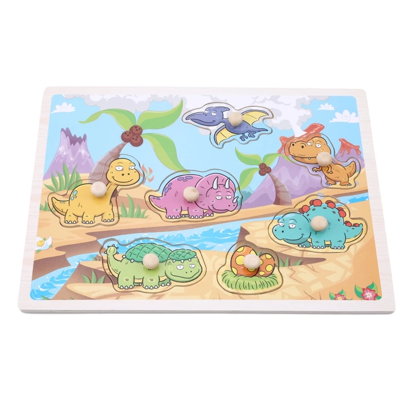 

30cm Baby Toys Montessori Wooden Puzzle Hand Grab Board Educational Wood Puzzles for Kids Cartoon Animal Vehicle Child Gift