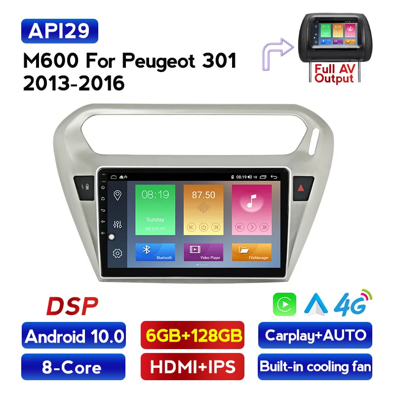 

RAM 6G+ROM 128G Android 10 Car video Multimedia Player GPS Navigation For peugeot 301 Citroen Elysee Radio 2013-2018 GPS Carplay