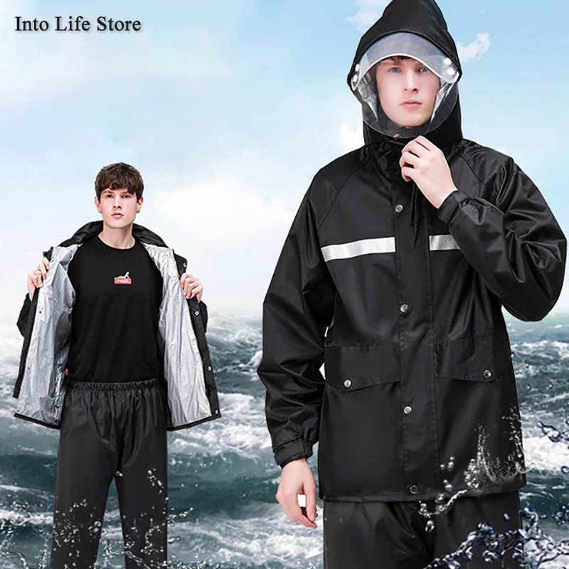 

Motorcycle Raincoat Rain Pants Suit Adult Rain Coat Jacket for Men Thickened Rain Poncho Waterproof Rainwear Camping Gift Ideas