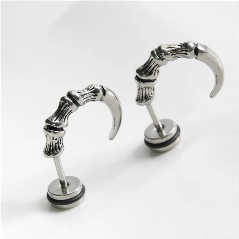 

1pc Vintage Boutique Stainless Steel Eagle Claw Bone Earrings Punk Style Trend Hip Hop Men's Women's Party Earrings Jewelry