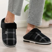 big size 50 fluffy mens slippers 2021 design gingham suede plush home slippers for male non slip memory foam soft slippers