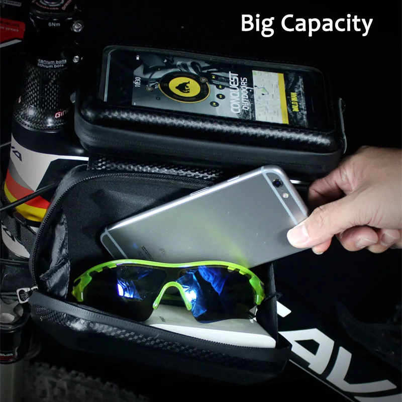 wild man hard shell front bicycle bag bike top tube bag cycling pouch 6 5 inch phone case touch screen mtb bag accessories free global shipping