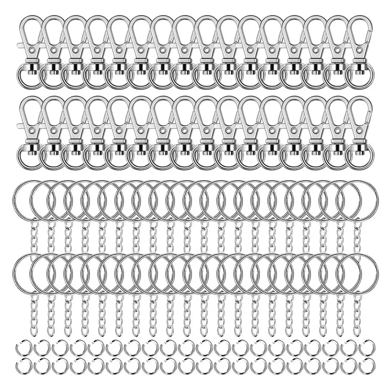 

195 шт., поворотные застежки-крючки и круглые кольца для ключей с открытым соединительным кольцом, металлическая застежка-карабин, детали цеп...