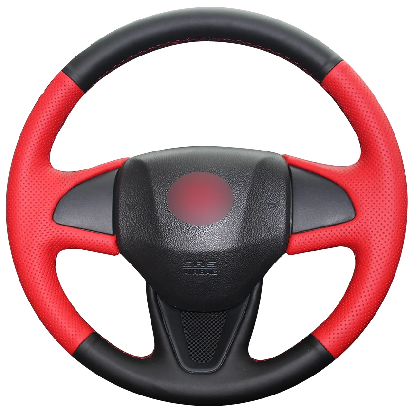 Черный натуральный кожаный красный чехол рулевого колеса автомобиля для Honda Fit 2016