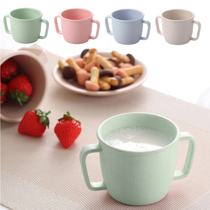 

Wheat Straw Water Cup Children Breakfast Double Handle Milk Drink Cup For Baby
