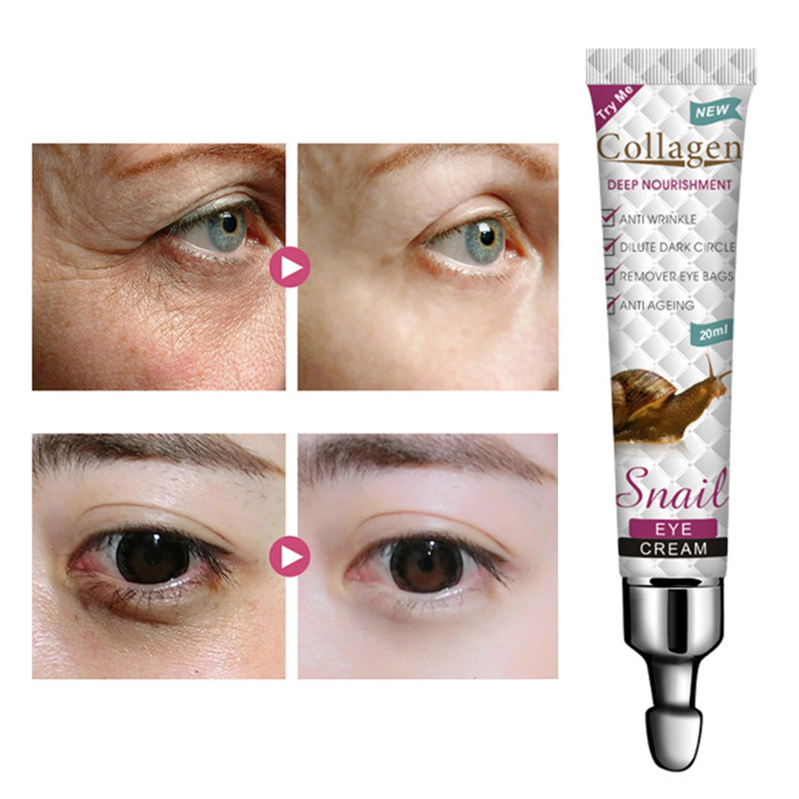 

Snail Eye Cream Nourishing Dry Skin Fade Fine Lines Brighten Eye Collagen Cream Remove Dark Circles Eye Bags Skin Care Eye Bal