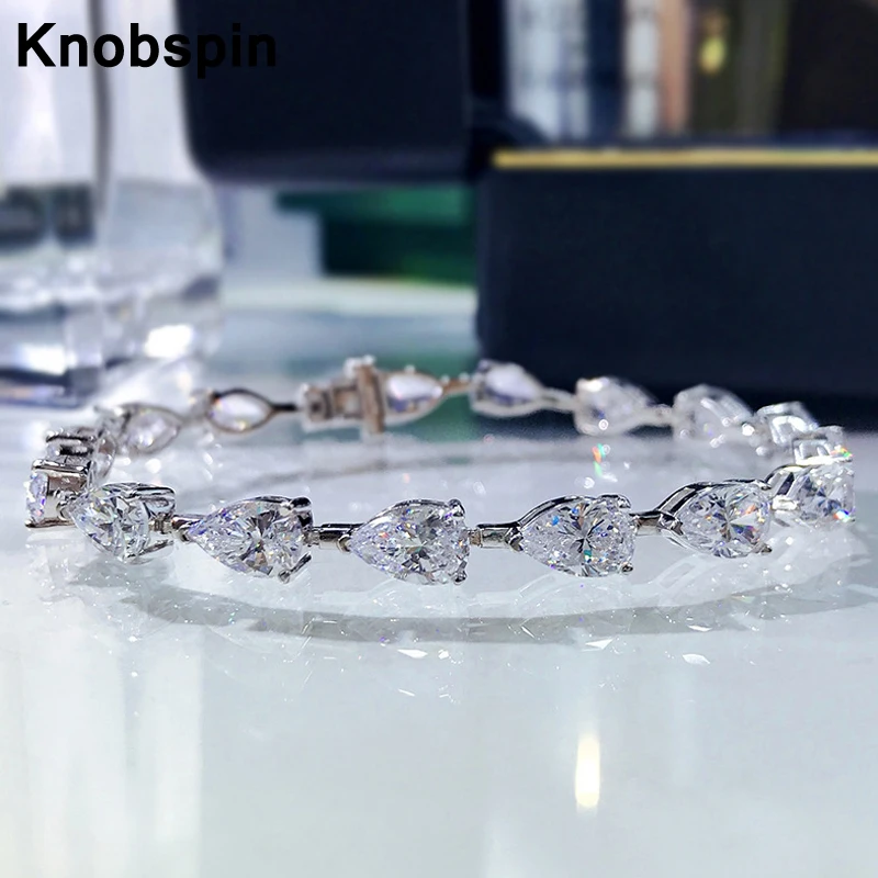 

Knobspin Luxury S925 Sterling Silver Pear Shape Full High Carbon Diamond Exquisite Bracelets For Women Wedding Fine Jewelry Gift