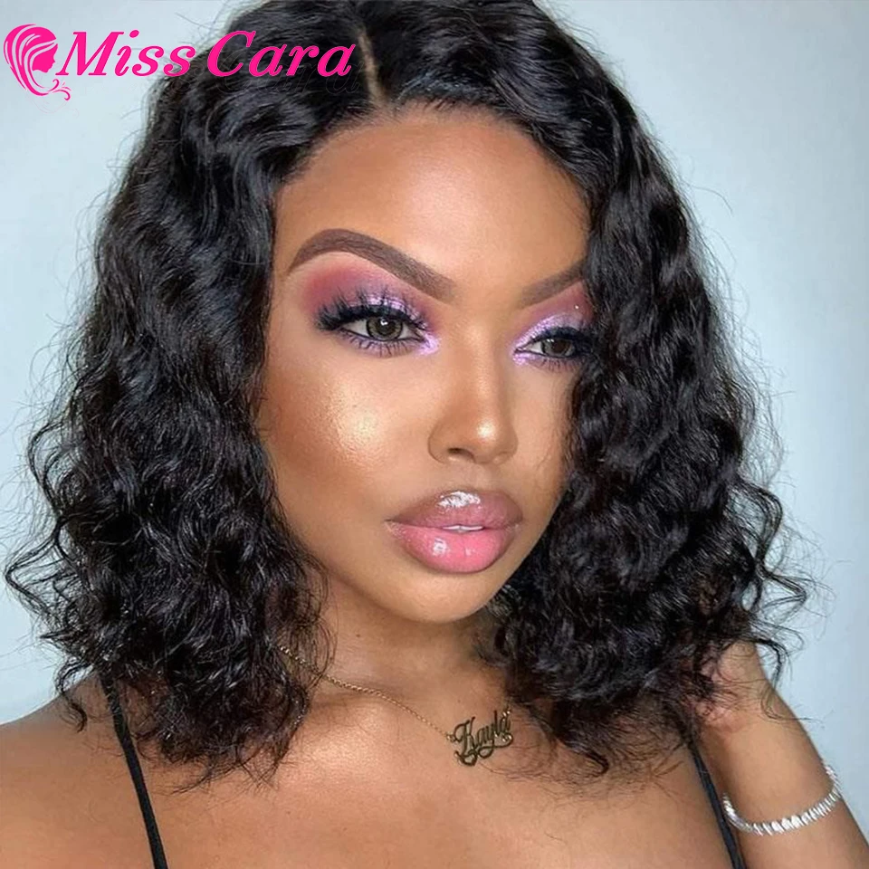 

Malaysian Remy Jerry Curly Short Bob Lace Closure Human Hair Wig Pre Plucked For Black Women Glueless Deep Wave 4x4 Closure Wigs