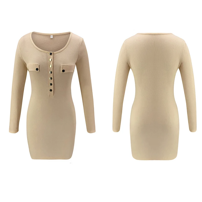 Кнопка Футболка женское тонкое платье с длинным рукавом платье-футляр пикантные
