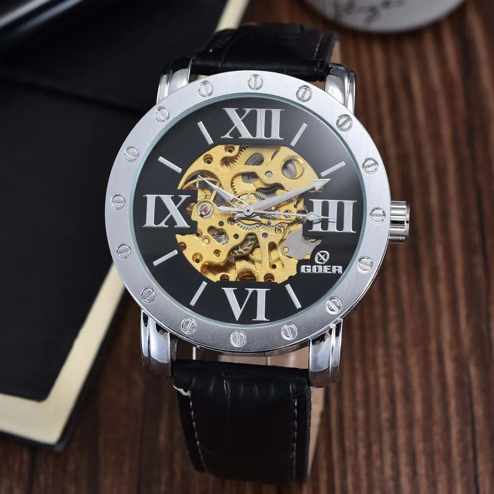 GOER люксовый бренд мужские часы с большим циферблатом спортивные скелет