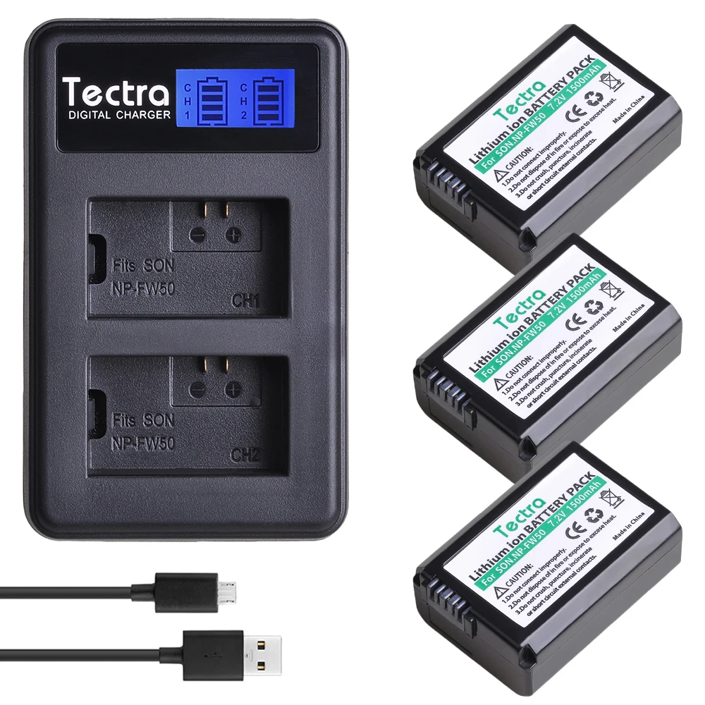 Tectra 3 шт. Φ NPFW50 NP FW50 аккумулятор + ЖК USB двойное зарядное устройство для Sony|Цифровые