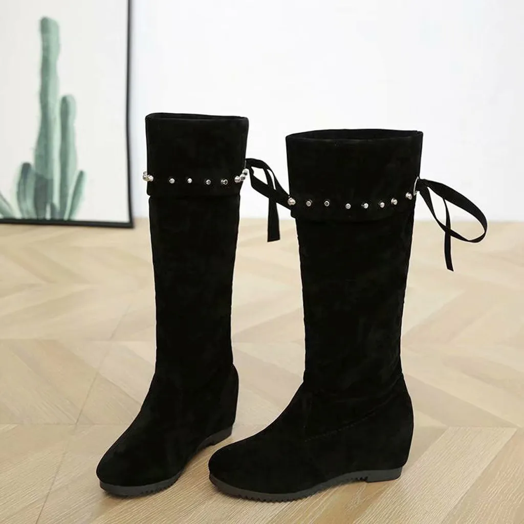 Стильные женские сапоги Лидер продаж зимние до колена с ремешком Теплая