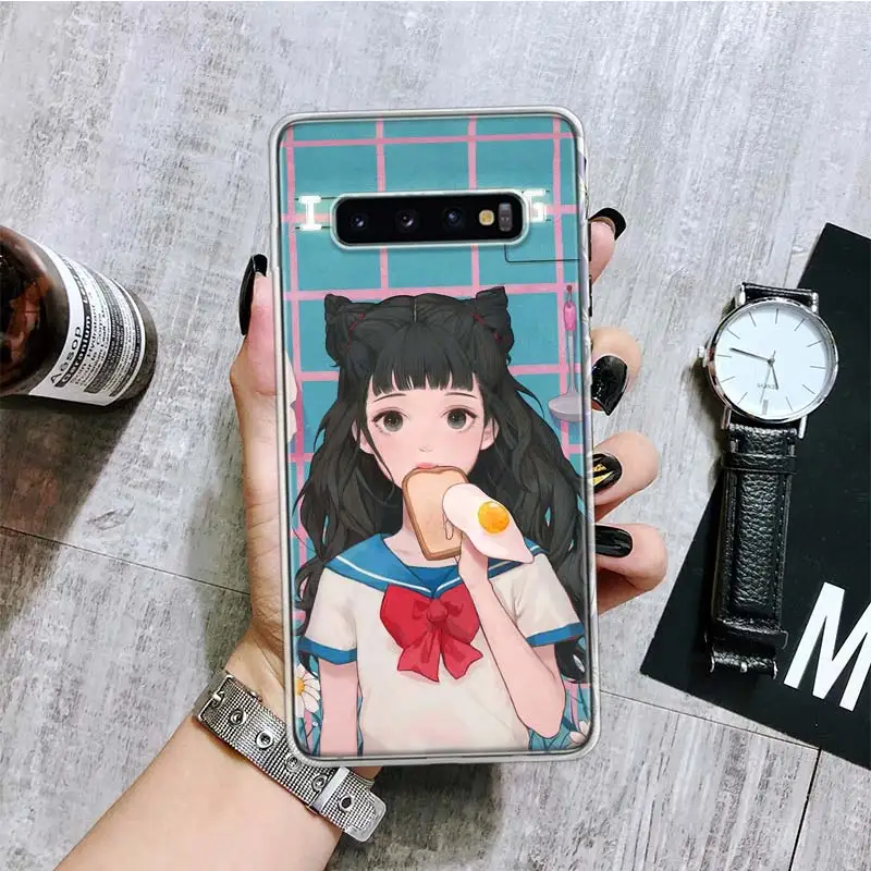 INS Kawaii японский аниме иллюстрация девушка чехол для телефона Samsung Galaxy S20 FE S10 Plus S21