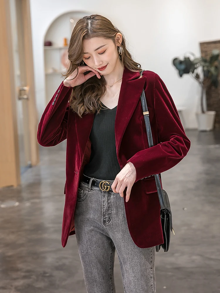 Размера плюс бархатный пиджак костюм женский пальто офисные женские бархатные