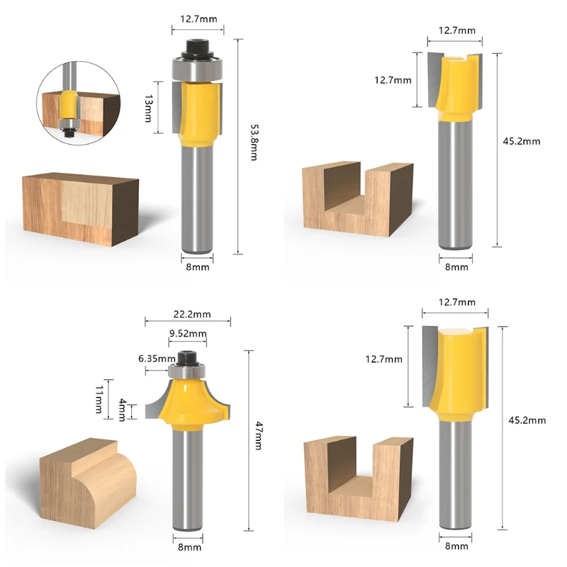 

15pcs/set 8mm Shank Router Bit Trimming Milling Cutter Carbon Steel Wood Cutting Dropshipping