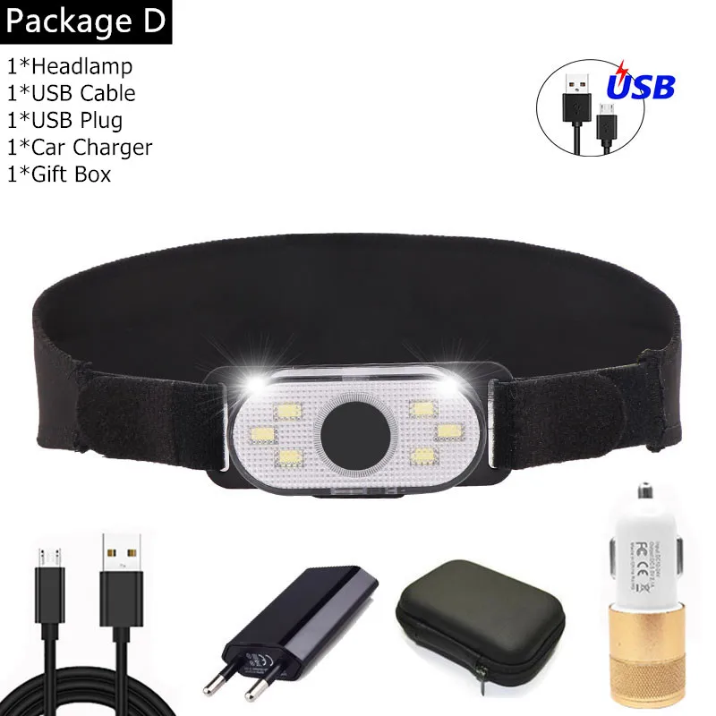 Package D 6000LM COB+ красный светодиодный головной светильник USB Перезаряжаемые налобный фонарь с Красный светильник на клипсе; крепящиеся к шляпе; головной светильник со встроенным Батарея - Испускаемый цвет: Package D