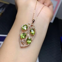 classic silver leaf pendant for party 6mm8mm natural peridot necklace pendant 925 sterling silver peridot pendant