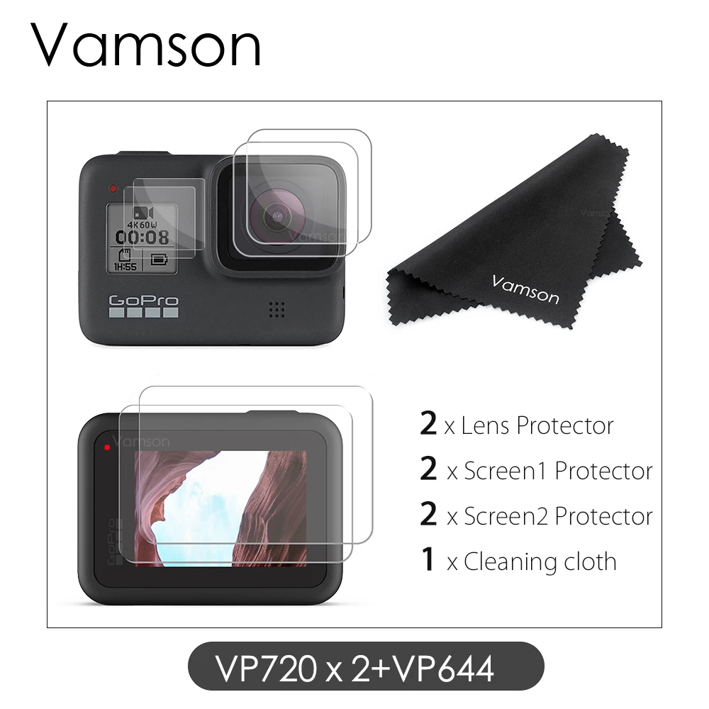 VP720x2-VP644 Vamson для Gopro Hero 8 черная защитная пленка из закаленного стекла для экшен-камеры 9 шт. для Go pro 8 camera VP720 - Цвет: VP720x2-VP644