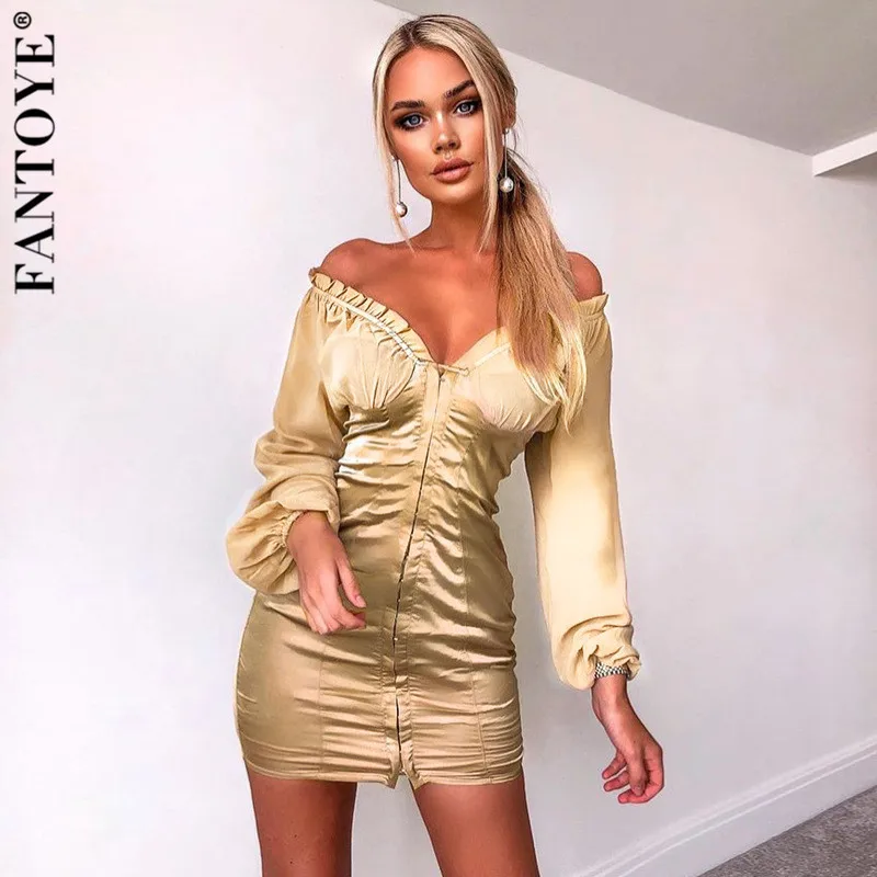 FANTOYE элегантное платье с открытыми плечами атласное из кусков вечерние Для