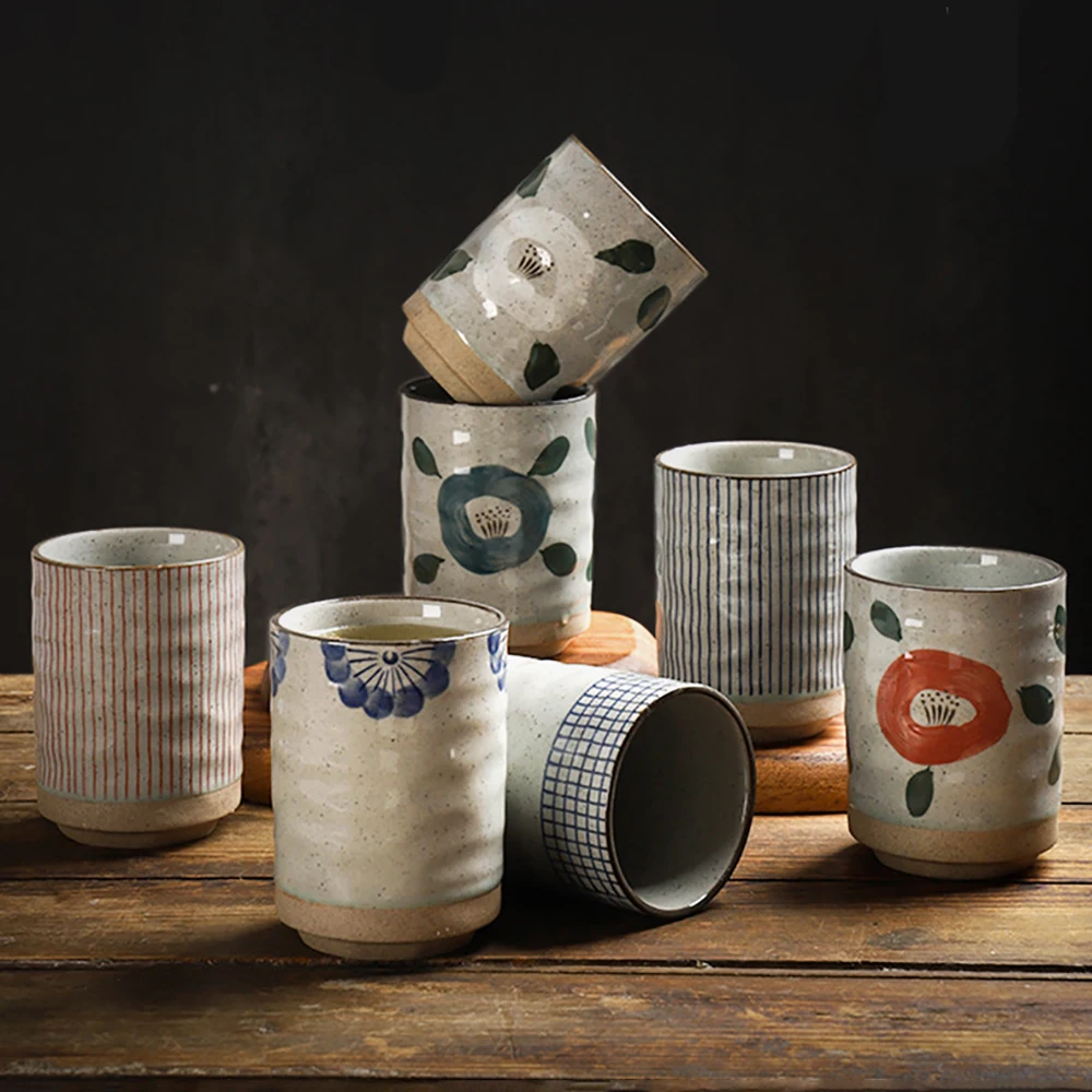 Vintage Japanese Style Ceramic Mugs 300ml Tea Wine Sushi Sake Cup Funny Family Restaurant Decoration Travel Gift for Friends