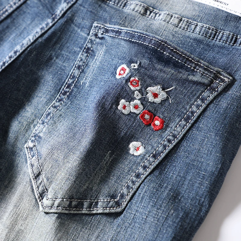 Мужская джинсовая шорты с вышивкой новое летнее платье цветочным принтом Модная