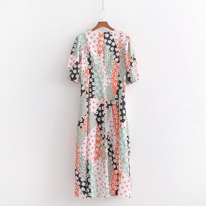 Women Printing V-neck Summer Dress Short Sleeve High Waist Female Ethnic Vestidos Ladies Dresses | Женская одежда