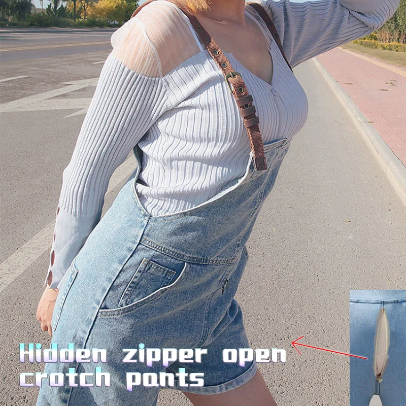 

Outdoor Zipper Pants Women's Free Jeans Invisible Open Crotch Suspender Pants Couple Date Convenient Pants Exposed Women Jeans
