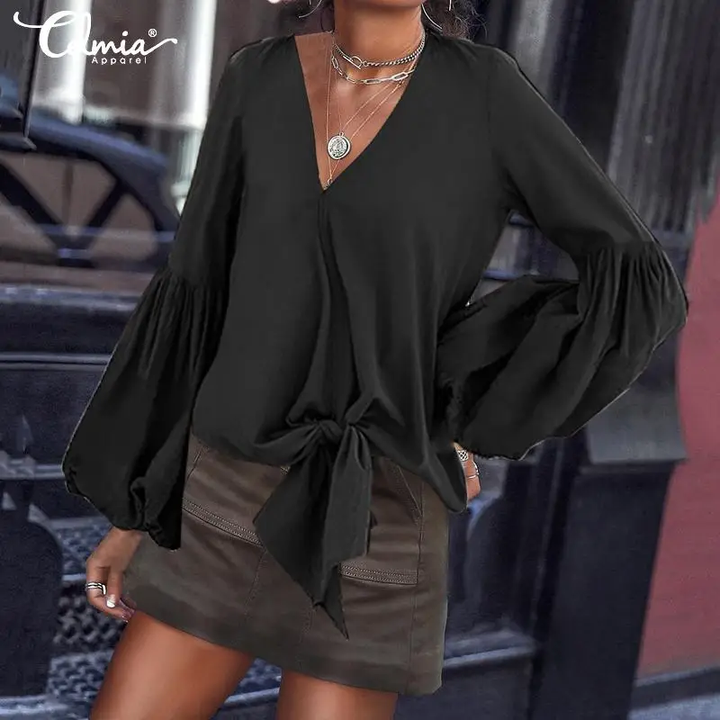 Женские блузки больших размеров 2020 Осенние офисные женские рубашки с v образным