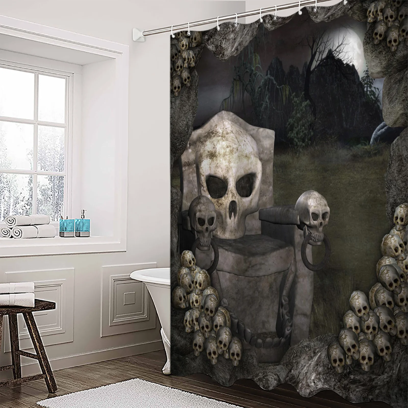 Forest Skull Stone Chair Shower Curtain Home Bath Decorative Waterproof Polyester Fabric Bathroom | Дом и сад