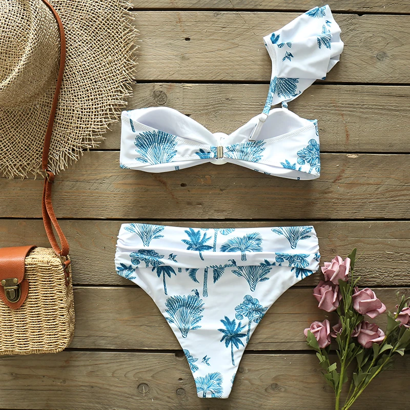 Сексуальный комплект бикини с кисточками бандо на одно плечо оборками