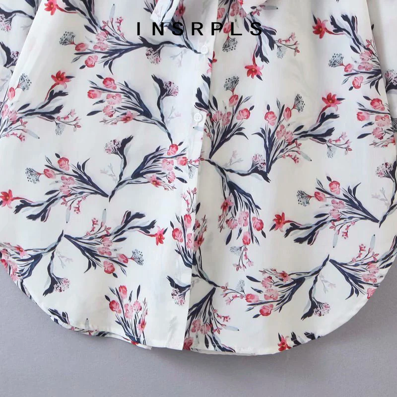 

INSRPLS Women Chic Fashion With Belt Floral Print Mini Shirt Dress Vintage Long Sleeve Button-up Female Dresses Vestidos