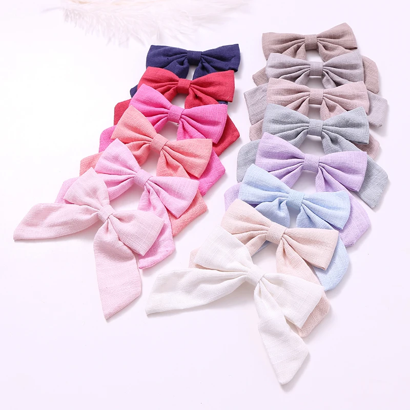 

1PC Cotton Linen Solid Color Long Tail Bow Hair Clips Barrettes Hairpins Grips Girls Women Cute Sweet Hair Accessories Headwear