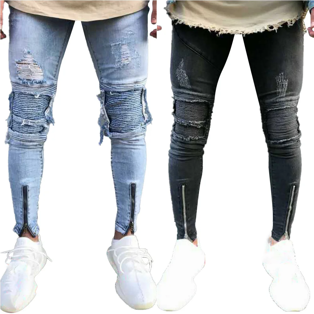 

Skinny Jeans Men Zipper Pleated Sexy Pencil Pants Casual Men Clothing Long Trousers Denim Pants for Men