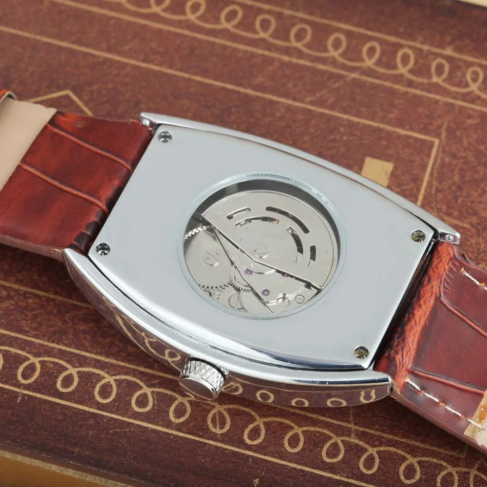 

GOER Fashion Casual Men Wacthes Men Mechanical Watches Leather Strap Automatic Mechanical Skeleton Watches Men Relogio Masculino