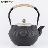 borrey 1200ml handmade tetsubin cast iron kettle teapot with stainless steel infuser gas stovetop kettle black japanese tea pot
