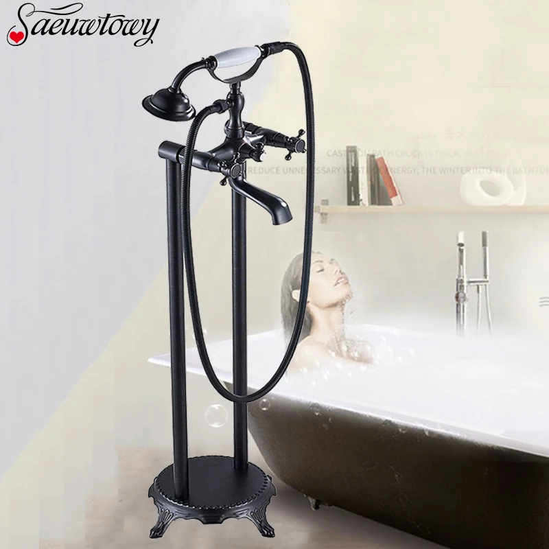 Масло втирают бронзовое напольное крепление стоячая ванна смеситель для ванны ручной душ Тип c керамика