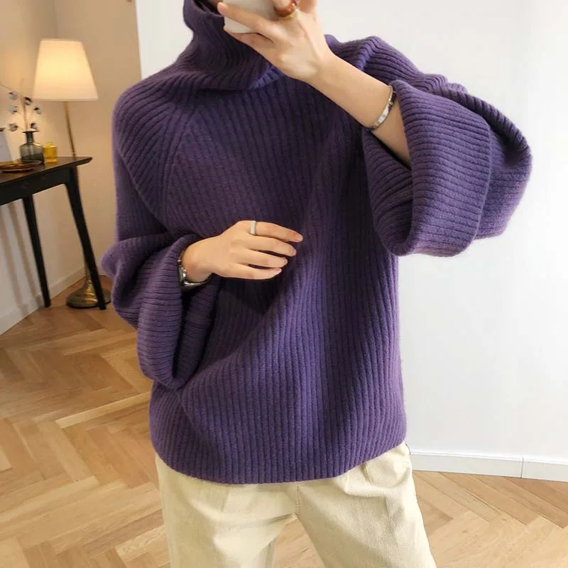 CamKemsey Winter Women Harajuku Knitted Sweaters Autumn Lazy Loose Thicken Turtleneck Sweaters And Pullovers