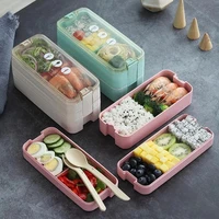 bento box microwave safe bpa free 3 stackable lunch box with divider spoon fork for kids adults 1l