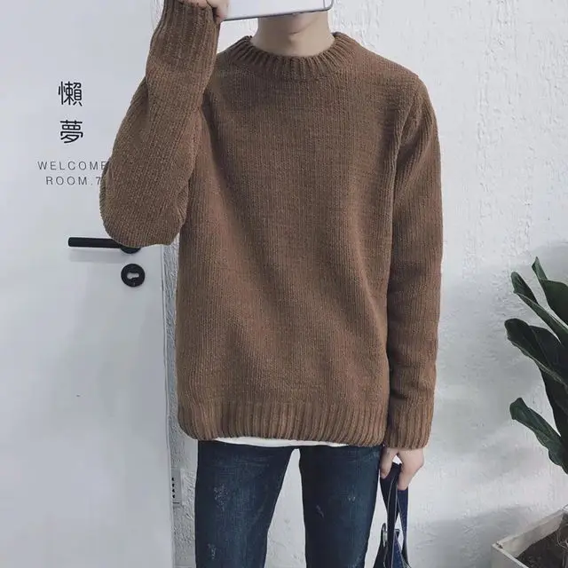 

Gangfeng winter round neck sweater men's warm pullover sweater student loose turtleneck sweater Japanese Harajuku coat