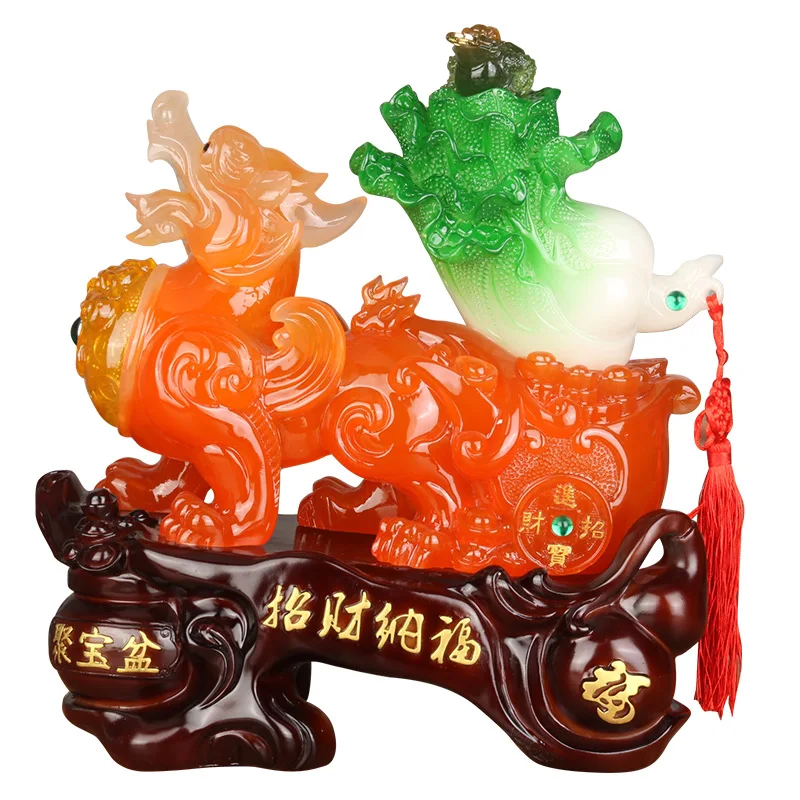 

Pixiu Ornaments Jade Cabbage Resin Feng Shui Crafts Home Decorations Opening Gifts Figurines Miniatures Statues Sculptures