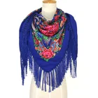 Квадратный шарф из хлопка, в русском ретро стиле, 135x135 см, с цветами и кисточками, Дамский зимний шарф, одеяло, шаль, Пашмина