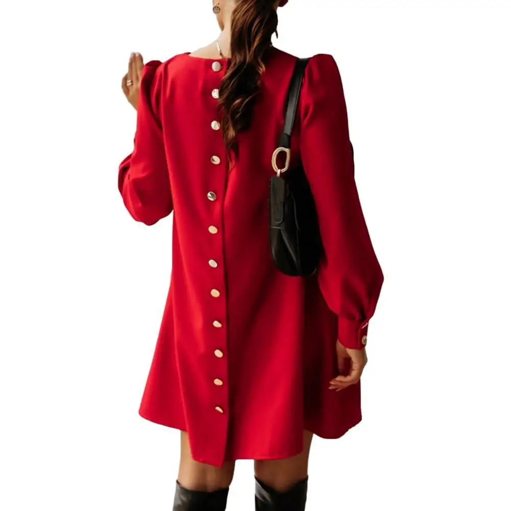 

Summer Dress Women Dresses Casual Solid Color Long Sleeve Back Single-breasted Buttons Mini Dress robe femme vestidos 2021
